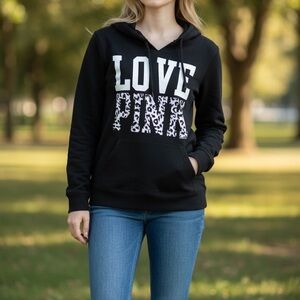 PINK Victoria's Secret Black Hoodie with Leopard Print